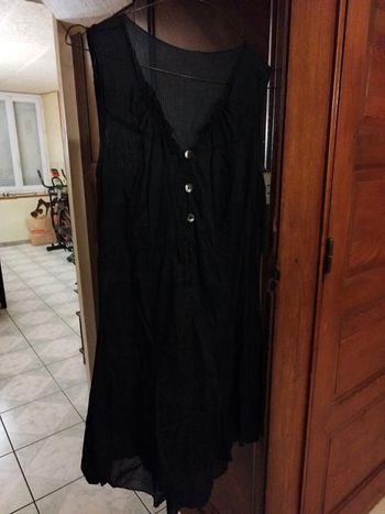 Longue tunique noire rayures vintage L/40 y2k