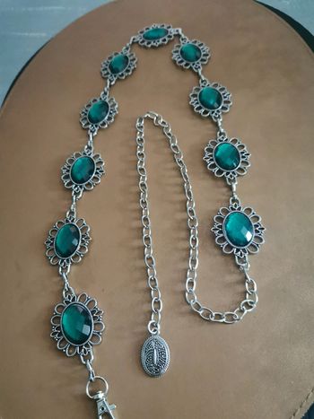 Ceinture Métal femme fleur argenté et vert