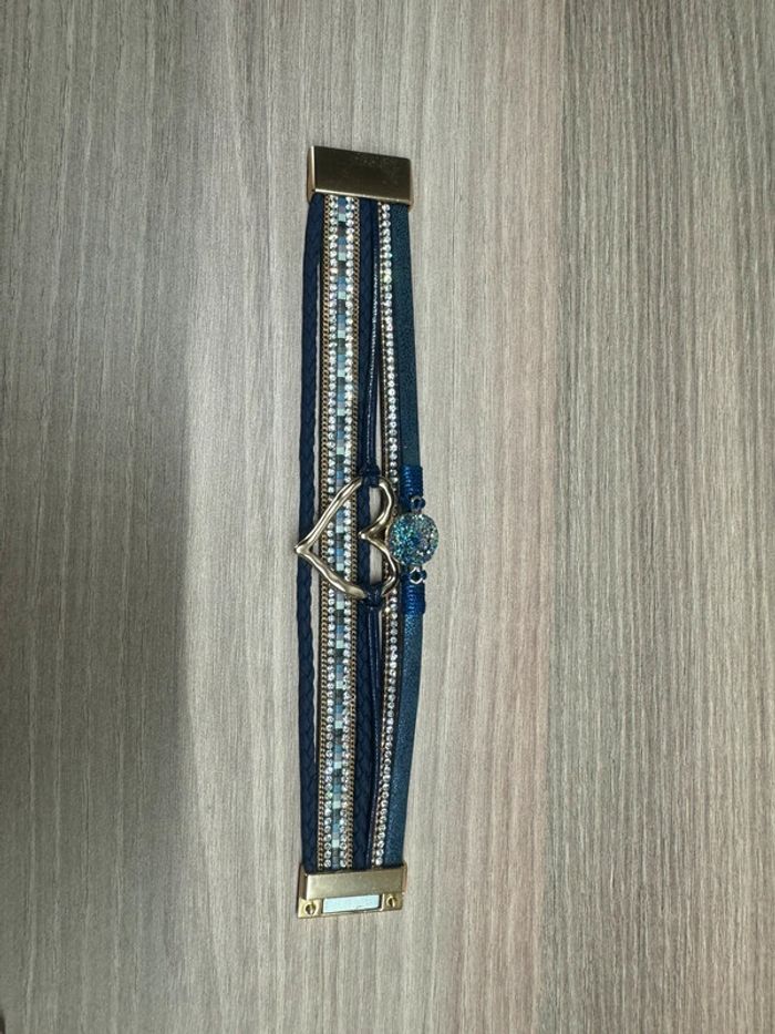 Bracelet multi branches bleu bohème chic amour cœur aimanté neuf - photo numéro 3