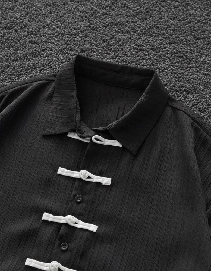 Chemise noire style asiatique / chinois à attaches – oversize - photo numéro 2