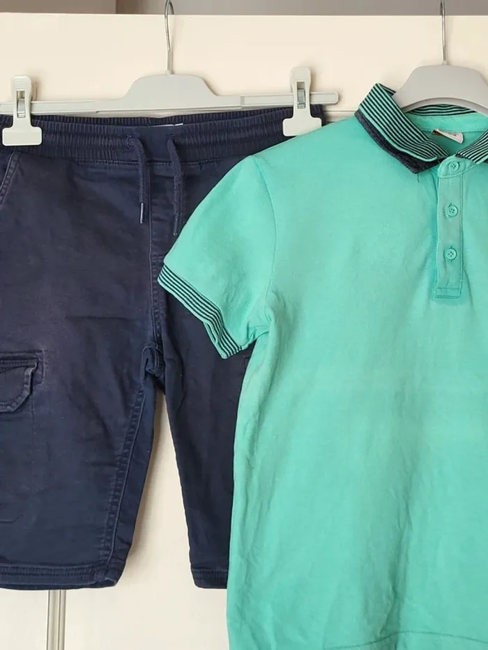 Ensemble garçon bermuda cargo bleu marine et polo turquoise - Gémo / Tape à l'œil - photo numéro 2