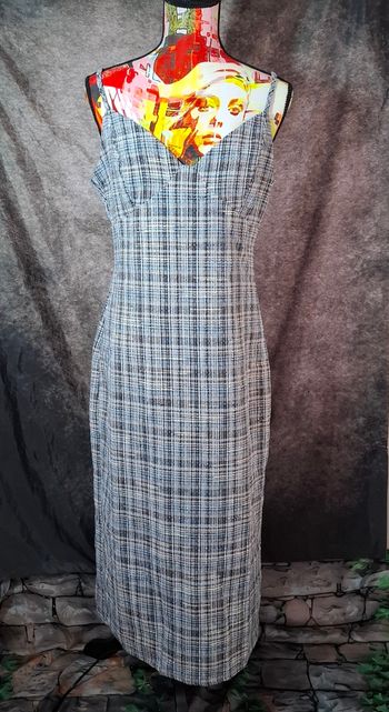 Robe longue fendue tweed élégante