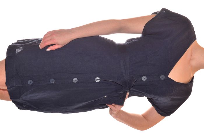Robe d'été bleu marine uni T38 ceinturée col V manches courtes - photo numéro 5
