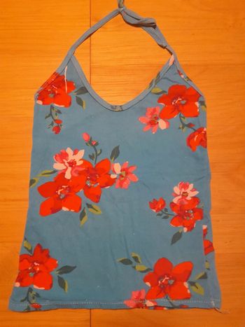 T-shirt dos nu turquoise à fleurs rouges taille s