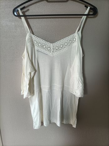 blouse blanc épaules dénudées dentelle broderie