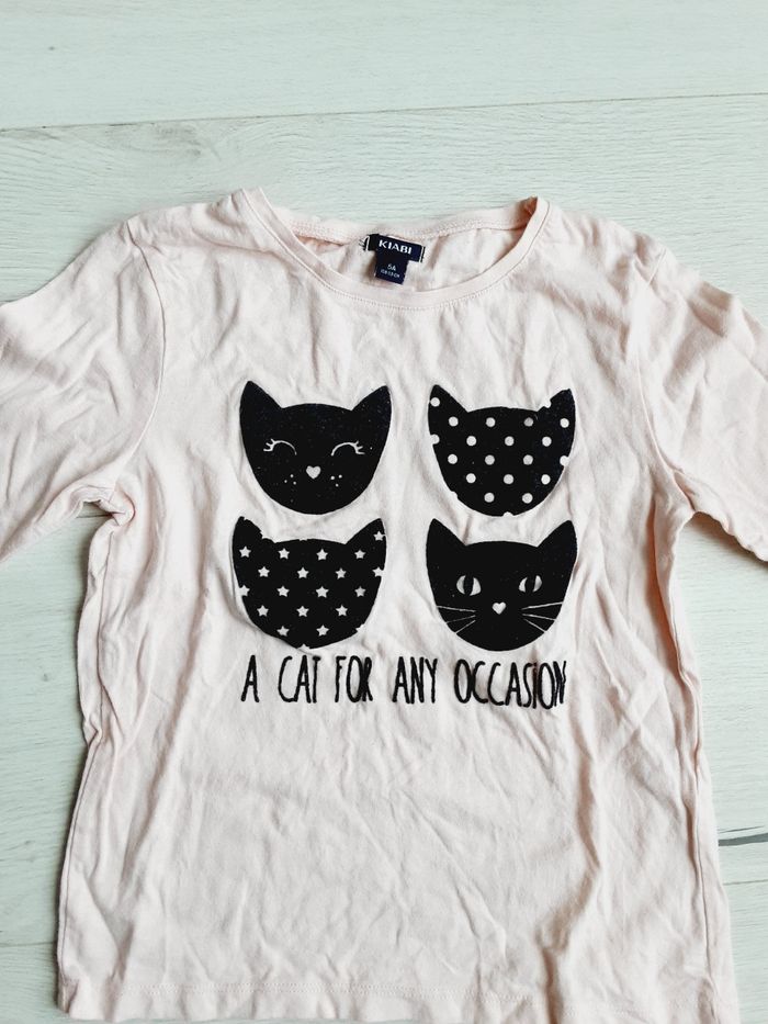 Vêtement fille tee-shirt manches longues rose chats velours noir Kiabi 5 ans - photo numéro 2