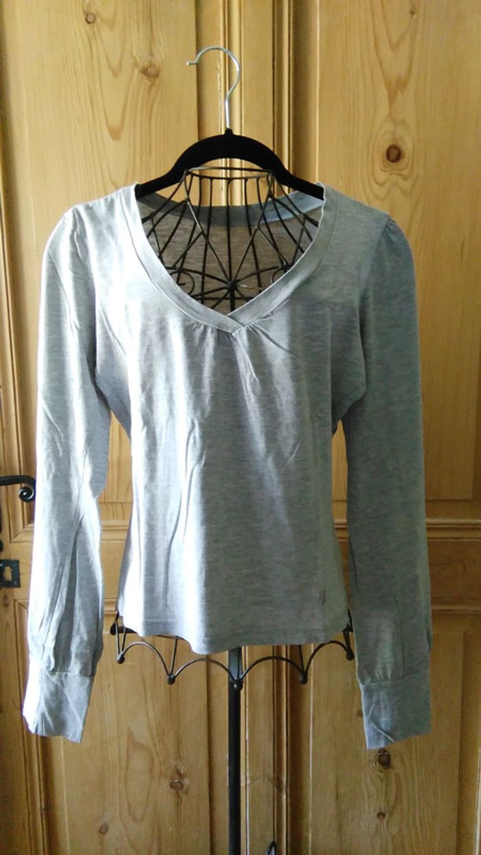 T-shirt gris chiné manches longues