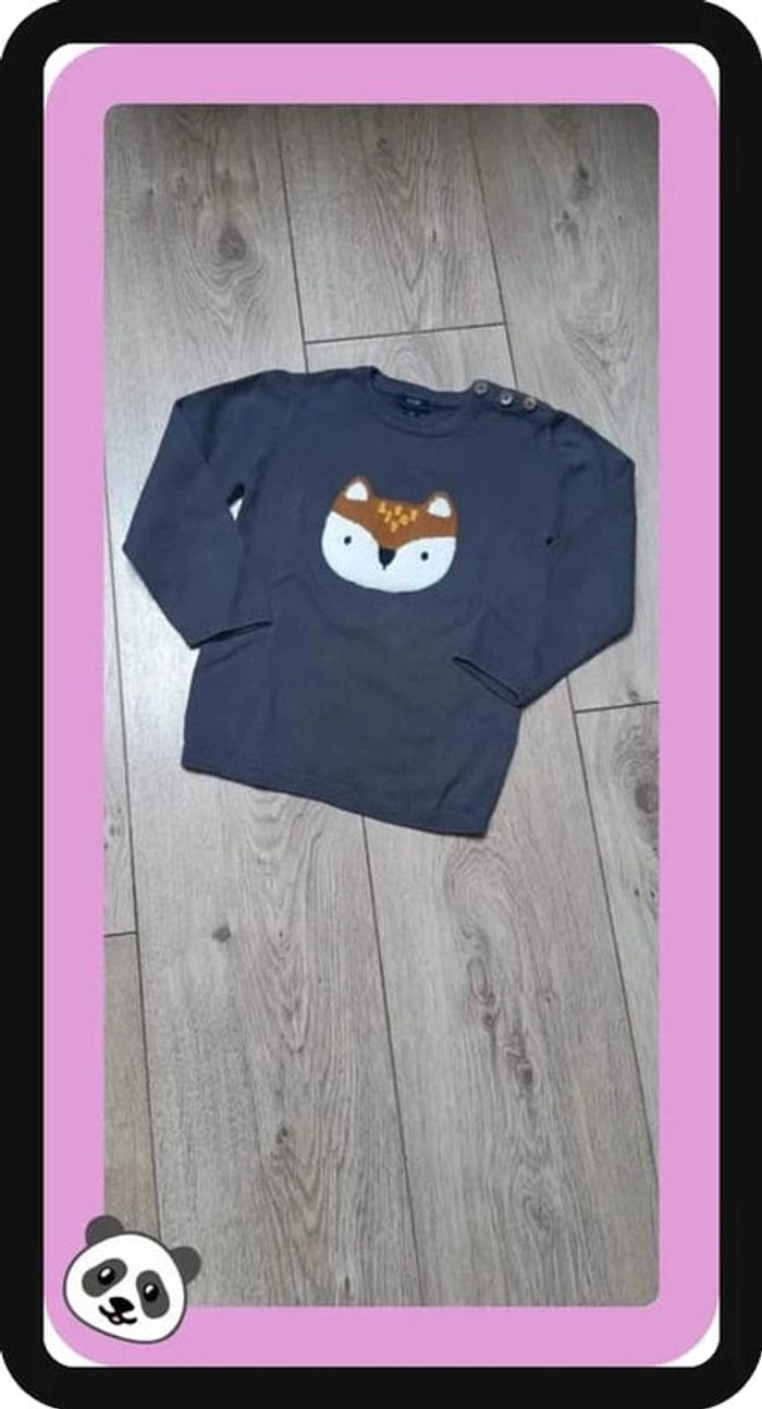 Pull kiabi gris "renard" 36m état neuf