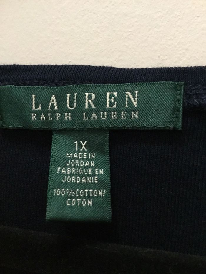 T-shirt col en V manches 3/4 Lauren Ralph Lauren bleu marine taille 1X 063 - photo numéro 4