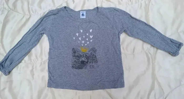 T-shirt manches longues gris ours 3 ans 95 cm bateau