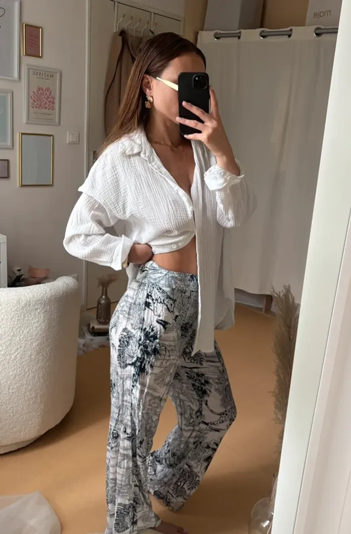 Pantalon fluide blanc à motifs - photo numéro 2
