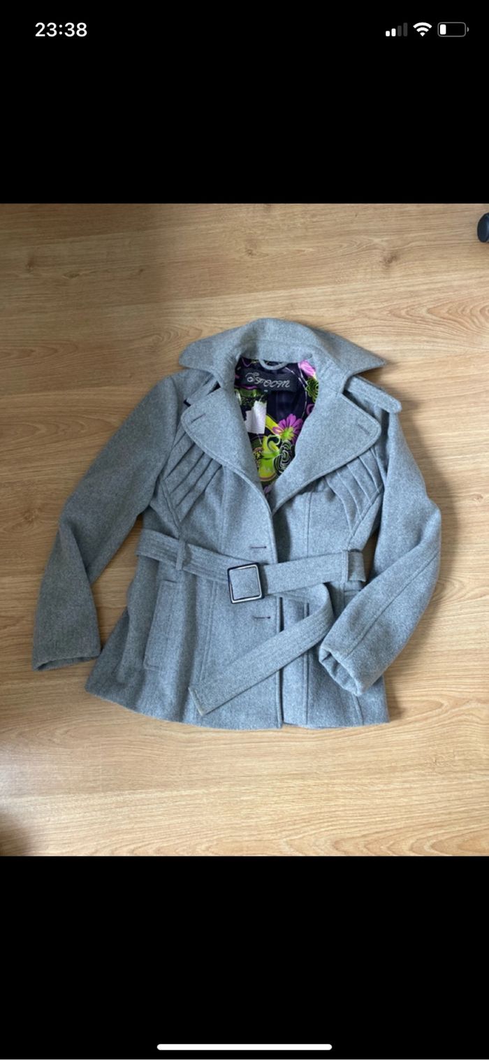 Manteau gris en laine avec ceinture taille L femme - photo numéro 4