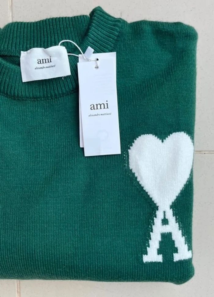 Pull Ami Paris Vert  M - photo numéro 3