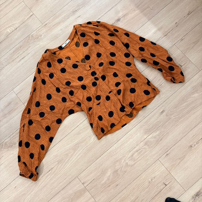 Blouse Mango à pois orange noir S - photo numéro 8