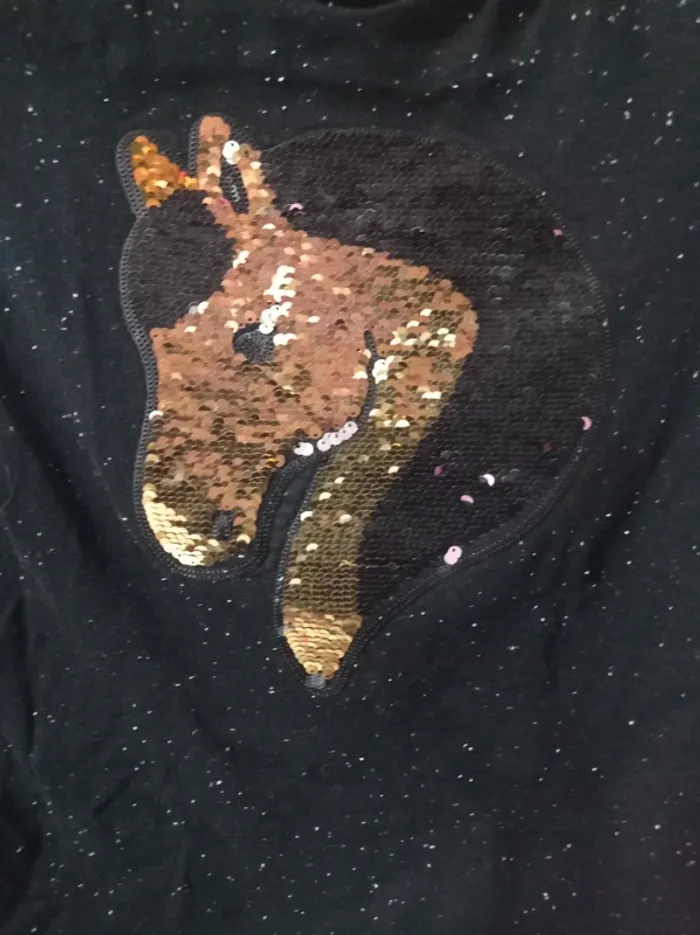 T-shirt manche longue noir avec motifs sequins - photo numéro 3
