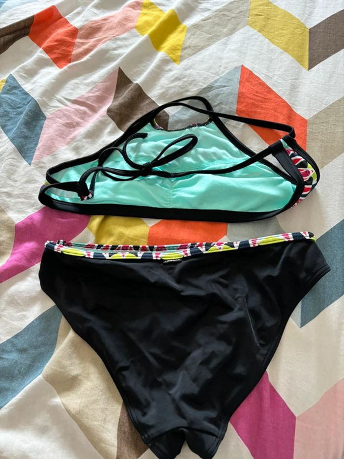 Maillot de bain deux pièces bas noir et haut multicolore - photo numéro 4