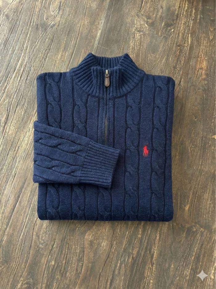 Pull gilet zip 1/4 camionneur Ralph Lauren torsadé old money vintage - photo numéro 1