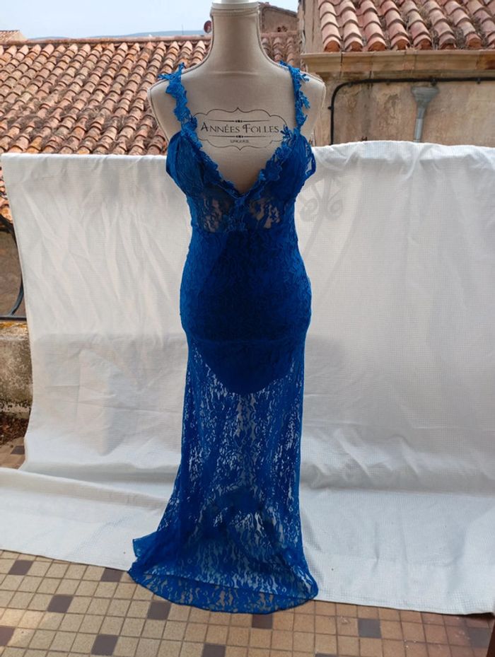Robe de soirée/cocktail en dentelle bleue, taille L