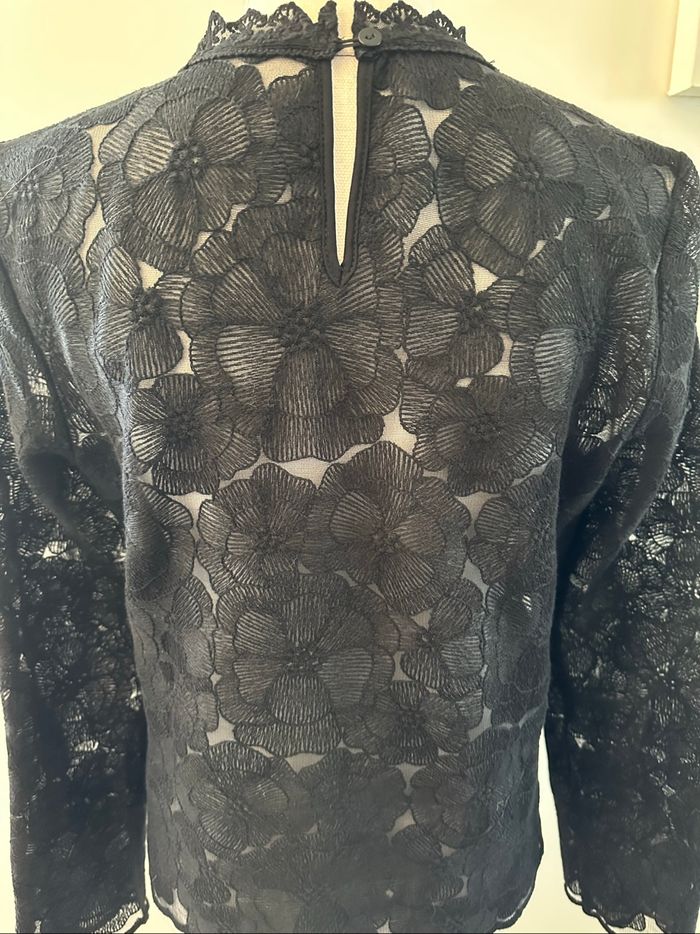Blouse noire dentelle gothique à fleurs Vintage T38 M - photo numéro 6