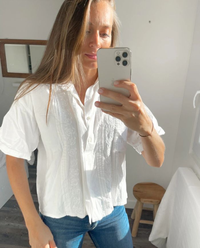Chemise manches courtes blanche à broderie - photo numéro 4