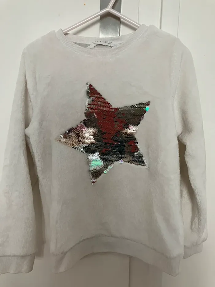 Pull hiver blanc chaud avec sequins étoile fille 5 ans H&M