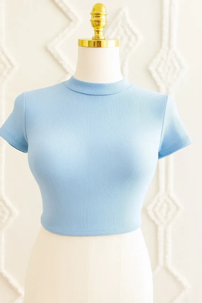 Haut vintage bleu clair côtelé made in Italy, dos lacé papillon, taille S/M, style Y2K - photo numéro 2
