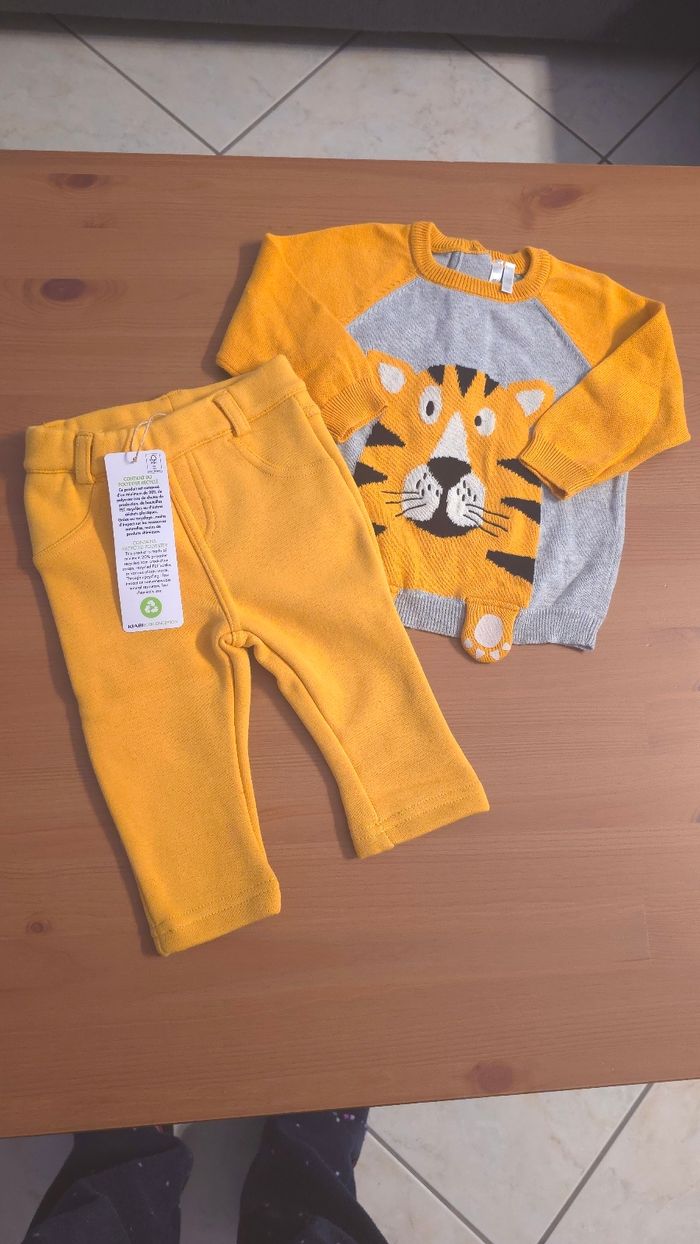 😍🥰💙 ensemble pull tricot et pantalon molleton intérieur polaire 6mois garçon 💙🥰😍 - photo numéro 2