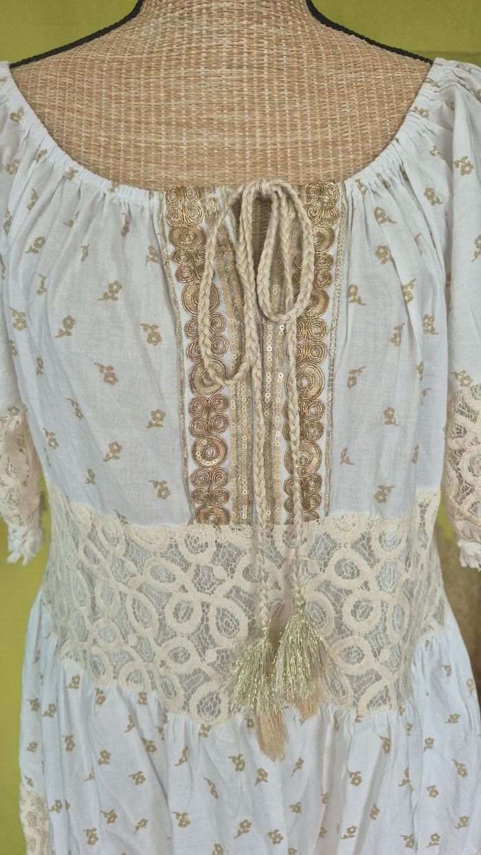 Superbe Robe Bohème Chic Blanche & Dentelle Crème - Taille Unique - photo numéro 2
