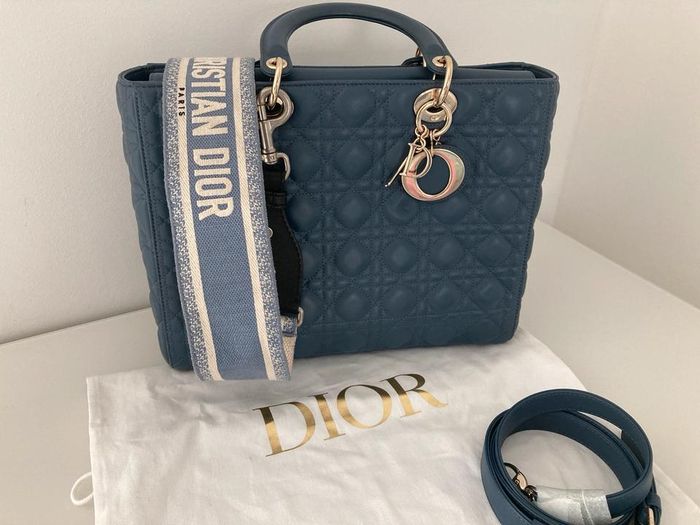 ‎Sac à main Lady Dior original bleu denim bleu comme neuf