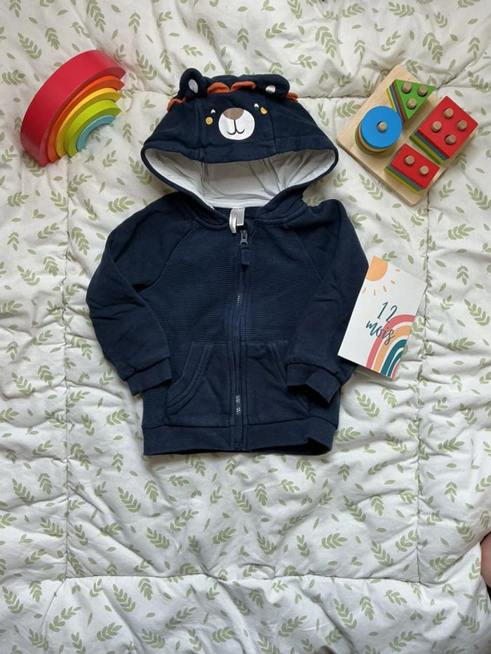 Gilet zippé à capuche marine 12 mois orchestra