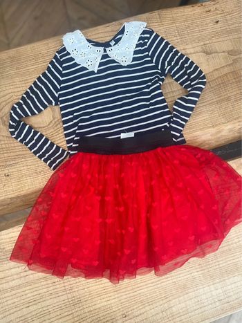 Ensemble 4 5 ans marinière col Claudine broderie jupe fille tulle princesse cœurs