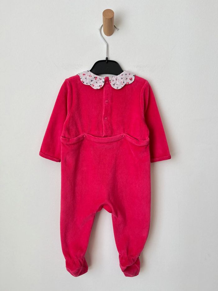 Pyjama (dors-bien) en velours rose fuchsia à col claudine fleuri - La Redoute 9 mois - photo numéro 4