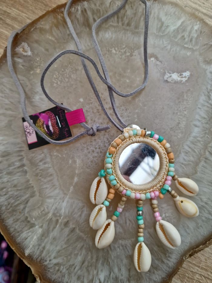 Collier Sautoir Miroir Boheme Macramé Attrape Reves Coquillages Perles - photo numéro 10