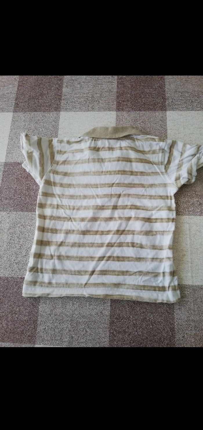 Polo 18 mois rayé blanc/taupe manches courtes Gémo - photo numéro 3