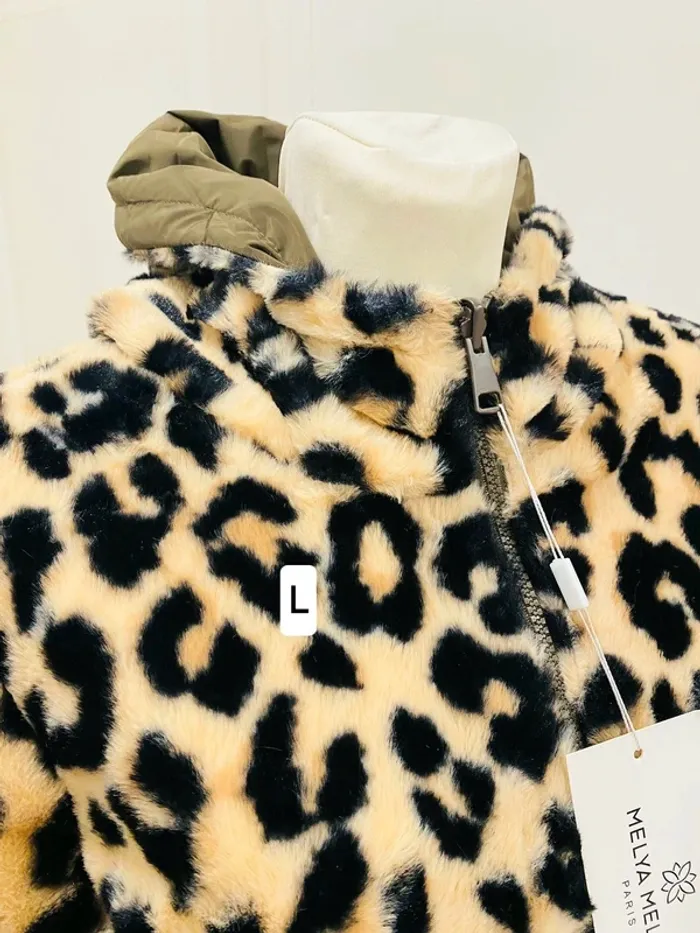 Manteau parka femme imperméable réversible fourré kaki/léopard taille L - photo numéro 3