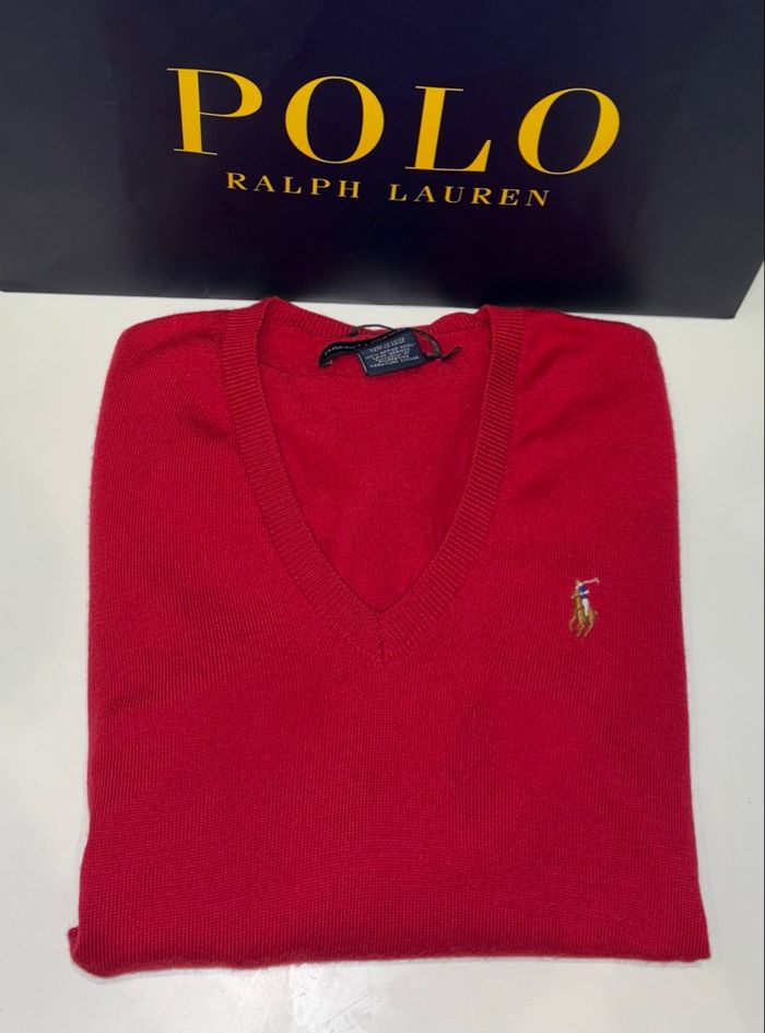 Pull Ralph Lauren Neuf Rouge/Bordeaux Logo Coloré - Taille M/38 - photo numéro 2