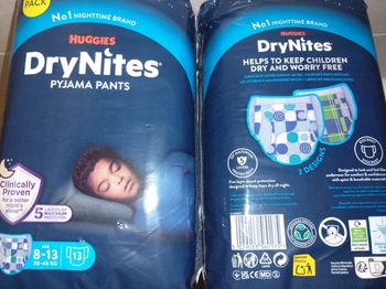 Lot de 4 protection junior garçon huggies drynites pyjama pants 8-13 ans 