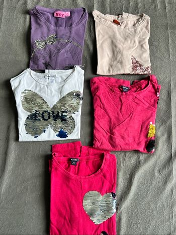 Lot de 5 t-shirts manches longues fille à motifs en sequins