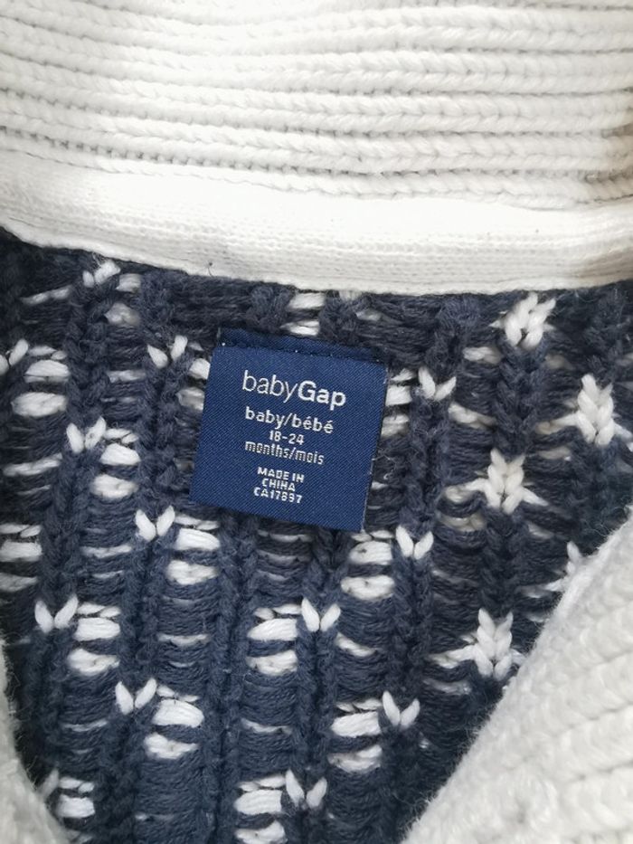 🌺Gilet veste Baby Gap 18mois grosse maille bleu marine blanc ecru bébé garçon - photo numéro 3