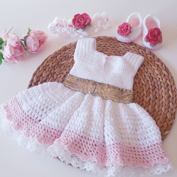 Vêtement bébé fille robe crochet dentelle noeud satin rose 6 mois - photo numéro 7