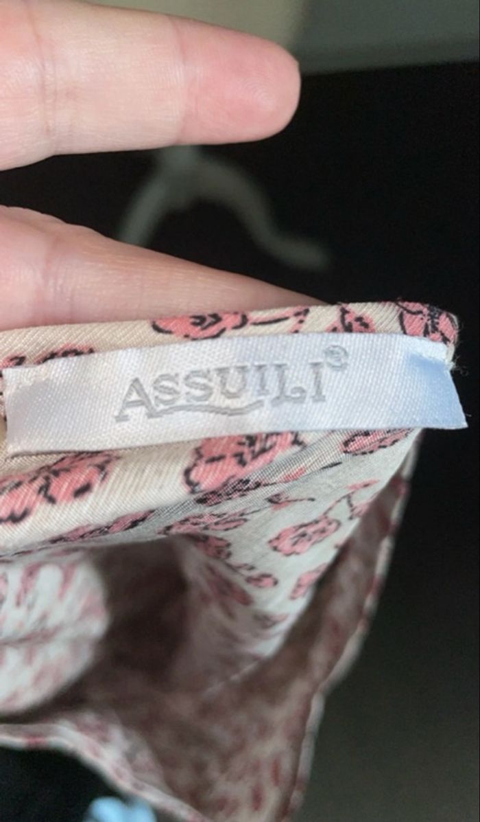 ASSUILI - Robe fleurie en Soie et Coton - Taille 36 - Rose/Beige - Neuve - photo numéro 3