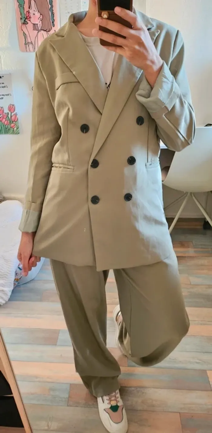 Pantalon ensemble tailleur oversize femme kaki taille M Neuf - photo numéro 4