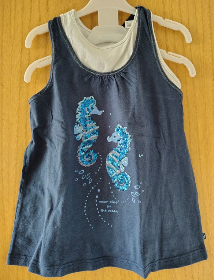 Débardeur double bleu/blanc Fille 8 ans