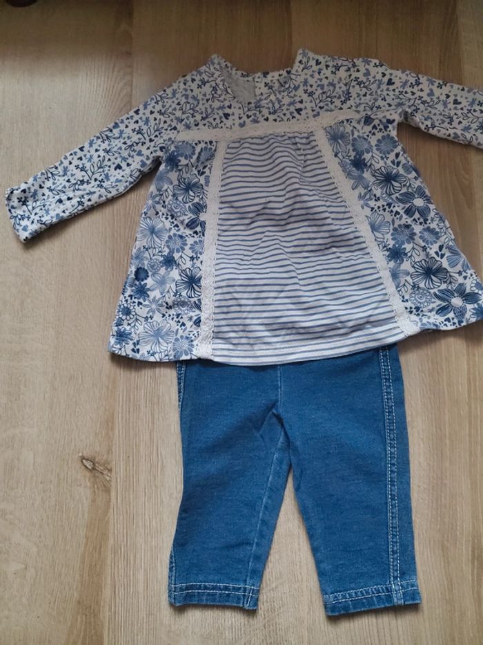 🌴 Ensemble tunique bleu + jegging taille 3 mois