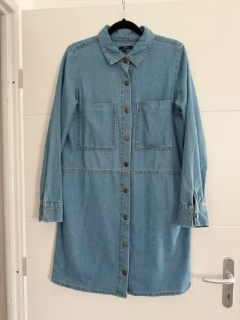 Robe jean manches fluide léger tunique bleu poches Kleid dress Vestido Vestito jurk jumpsuit femme