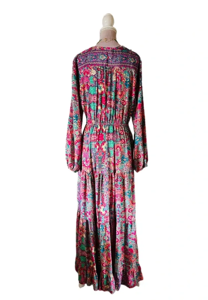 🩵🌸Magnifique robe longue bohème soie neuve avec étiquette Made in India fairycore Silk maxi dress🌸🩵 - photo numéro 7