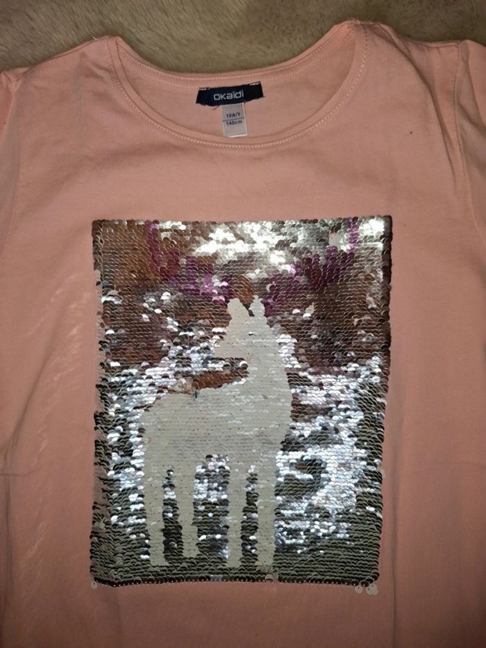 T shirt rose okaidi 10 ans paillette réversible - photo numéro 3