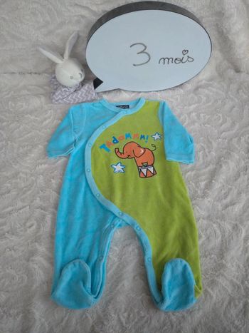 Pyjama grenouillère velours Mixte 3 mois Cirque éléphant Tadam Influx