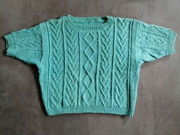 Pull en coton manches courtes vert Tricoté main