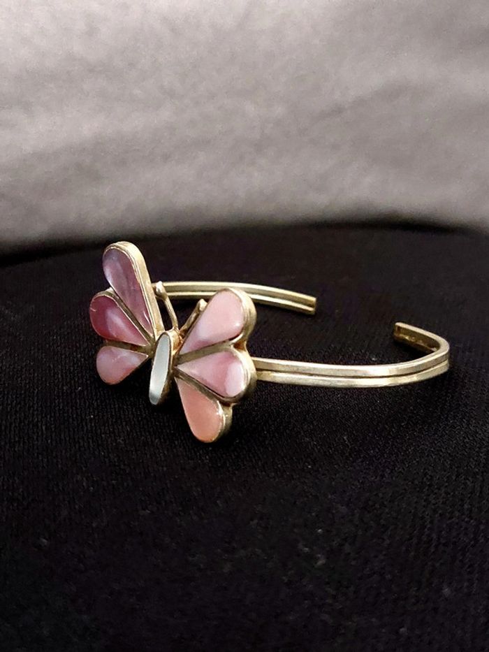 Magnifique bracelet papillon en Alpaca Mexico nacre - photo numéro 5